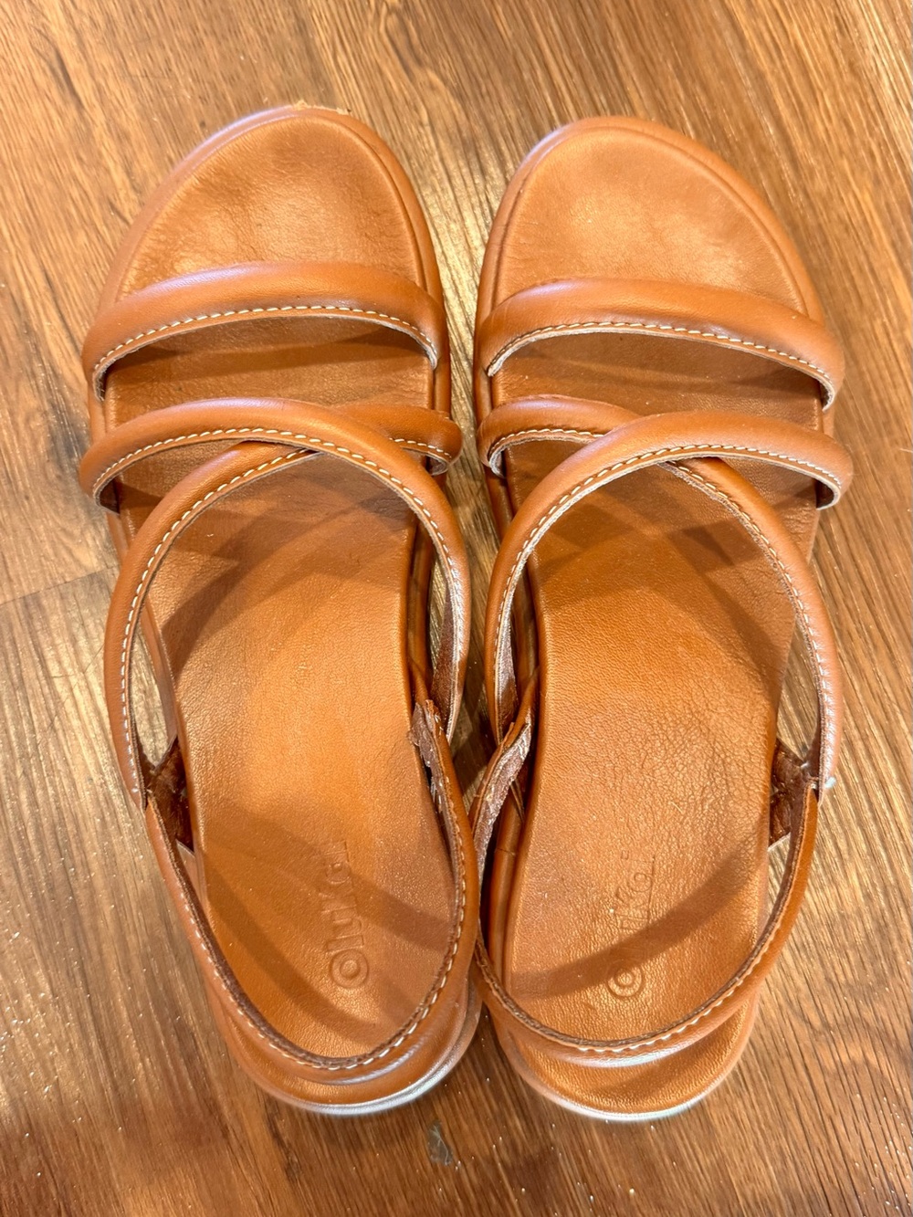 OluKai Women's Cognac Leather Double-Strap Sandals